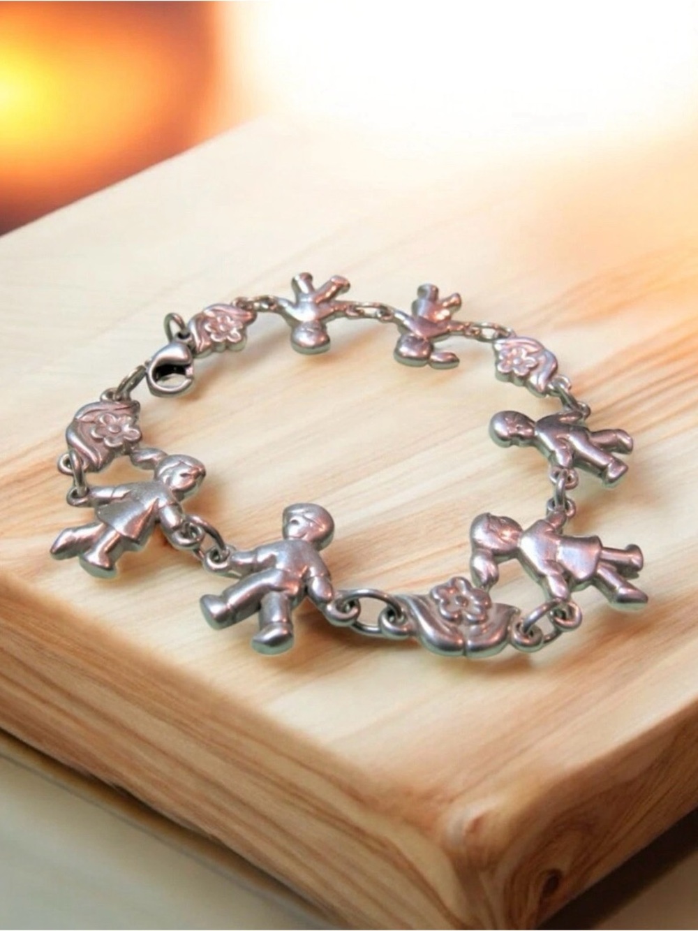 JAMES AVERY Retired Children and Flowers Link Charm Bracelet Fine Sterling Y13R